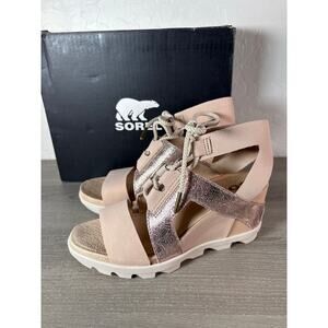 Sorel Joanie II Ankle Lace Soft Toupe Sandals Women 7‎ Natural Open Toe Wedge